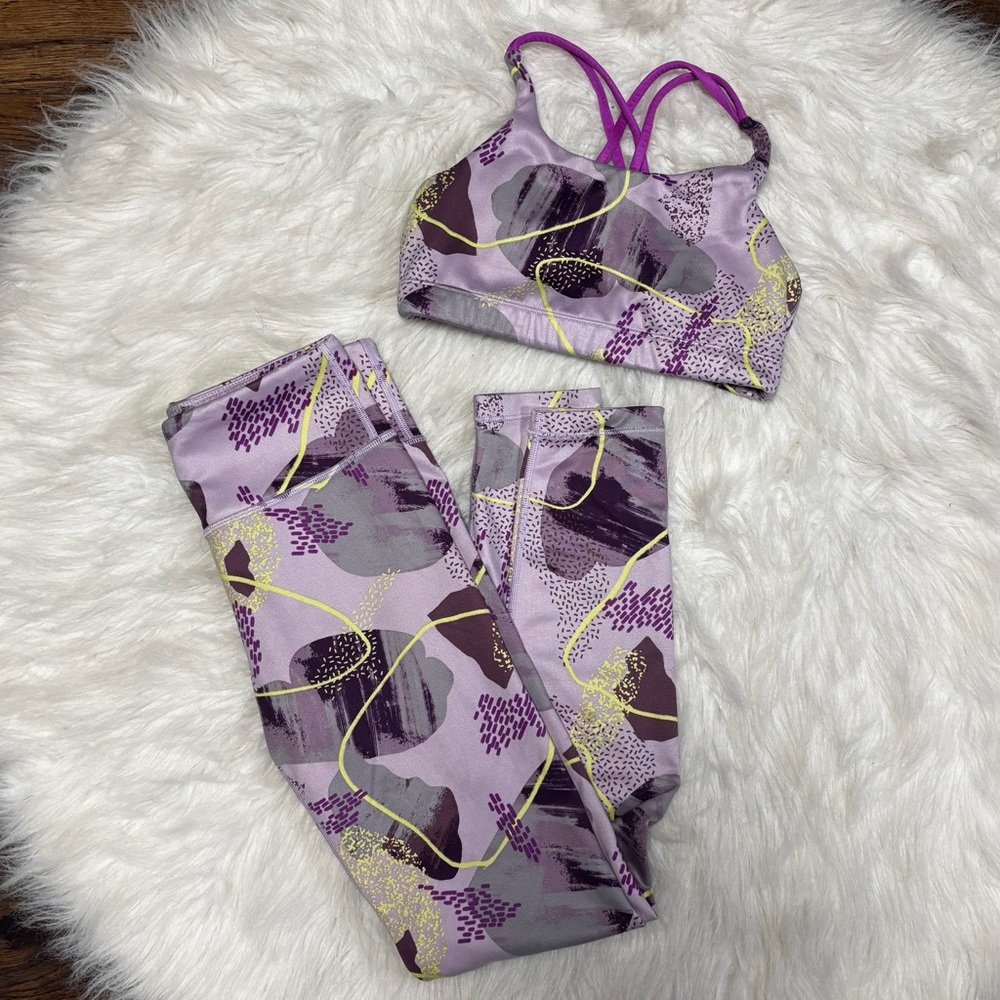 Athleta Girl “Chit Chat” Pattern Bra and Legging set size 12/14